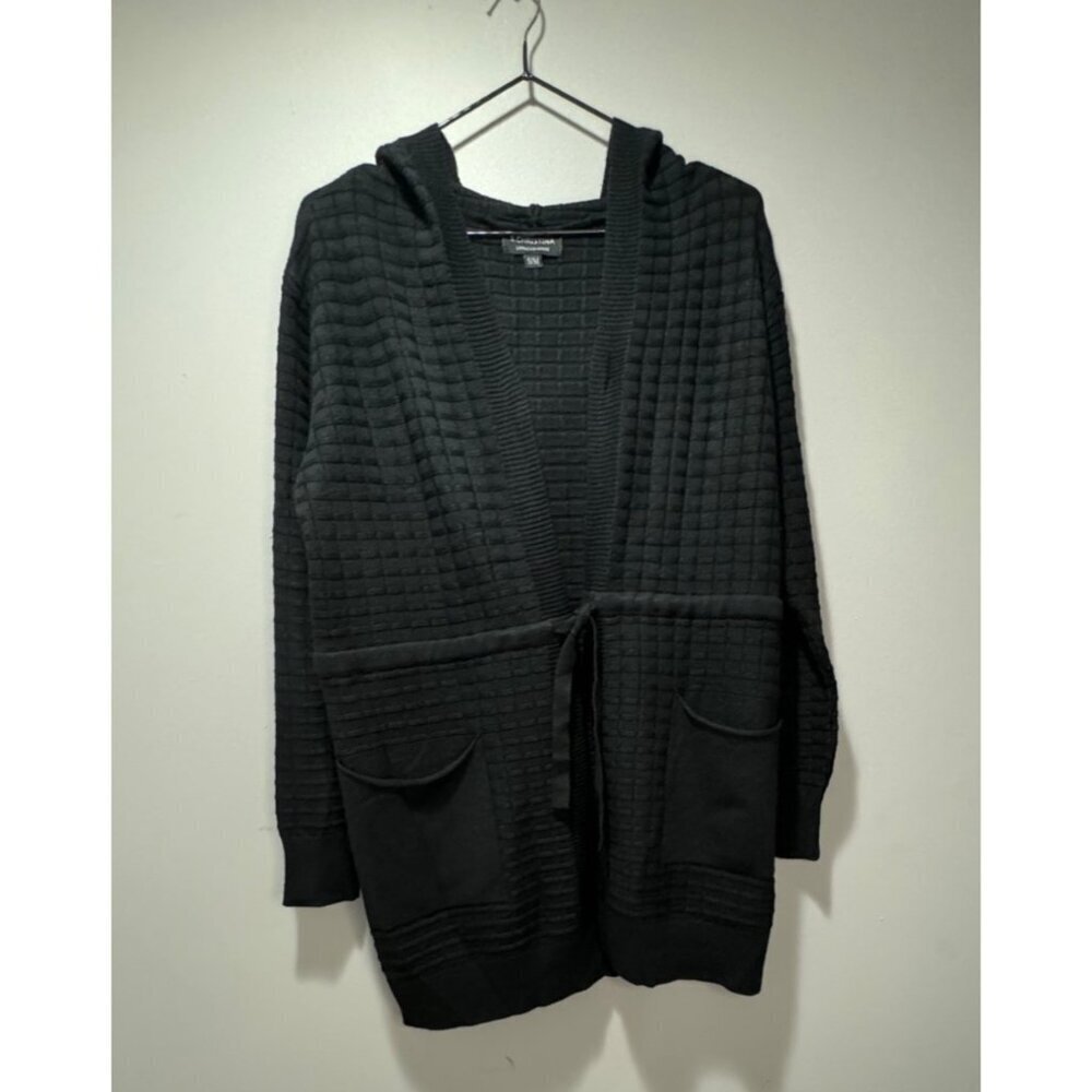 S.CHRISTINA Cashmere Black Long Hooded Cardigan Sweater Womens Size S/M Textured